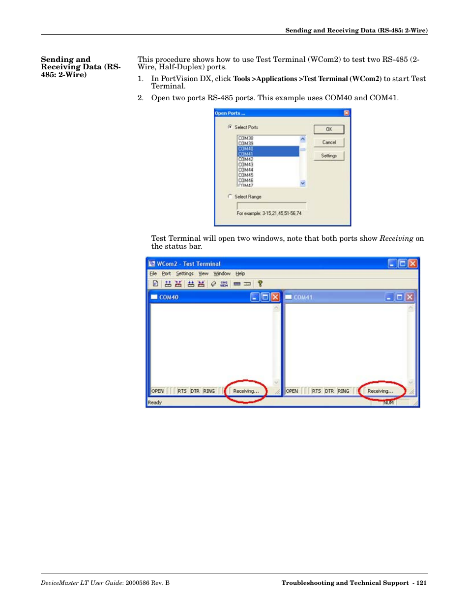 Sending and receiving data (rs- 485: 2-wire), Sending and receiving data (rs-485: 2-wire) | Comtrol DeviceMaster LT User Manual | Page 121 / 136