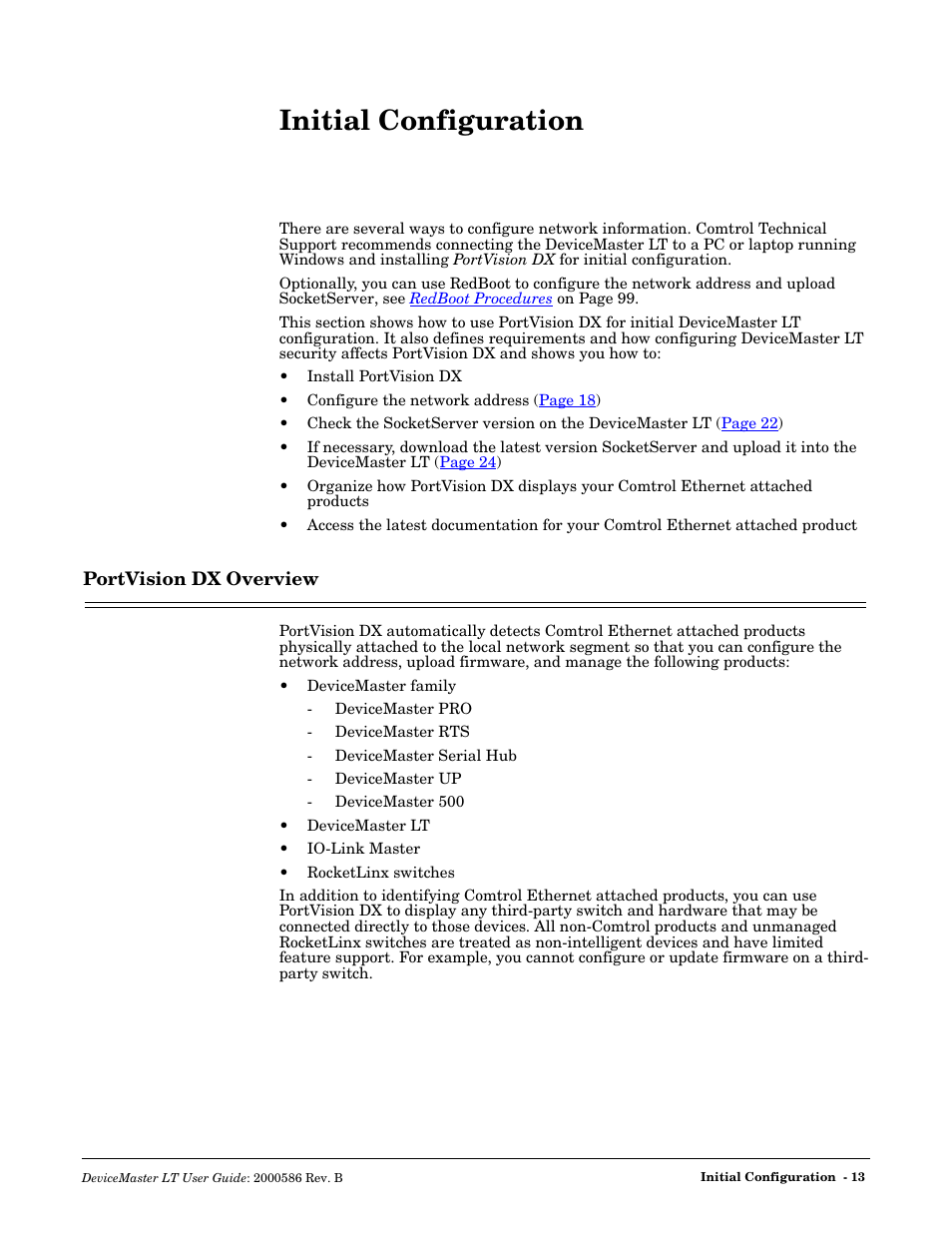 Initial configuration, Portvision dx overview | Comtrol DeviceMaster LT User Manual | Page 13 / 136