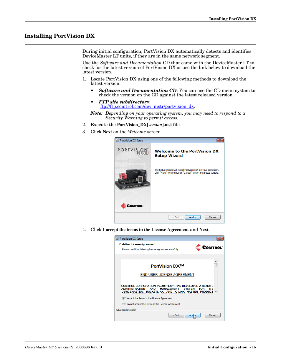 Installing portvision dx, R to | Comtrol DeviceMaster LT User Manual | Page 15 / 136