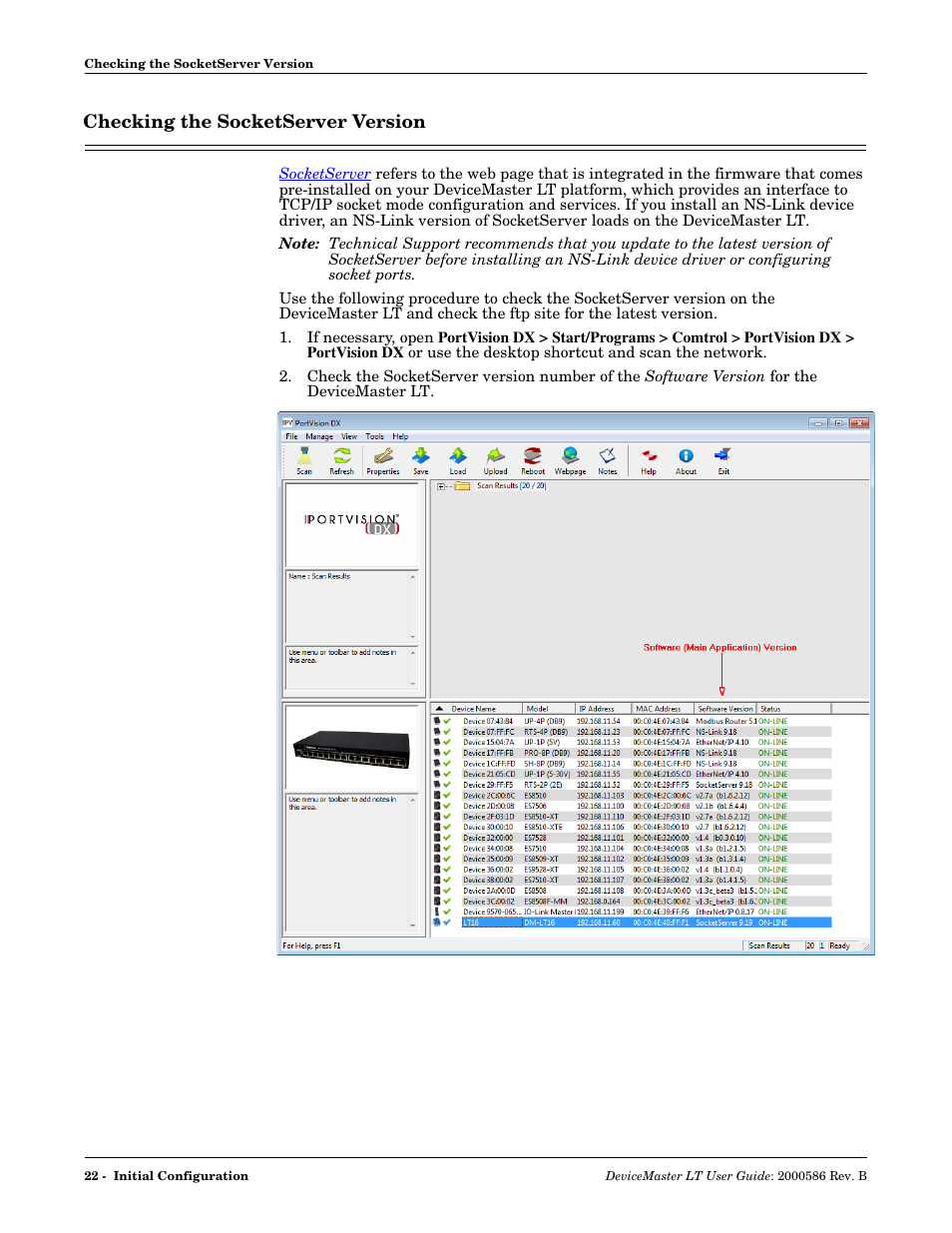 Checking the socketserver version | Comtrol DeviceMaster LT User Manual | Page 22 / 136