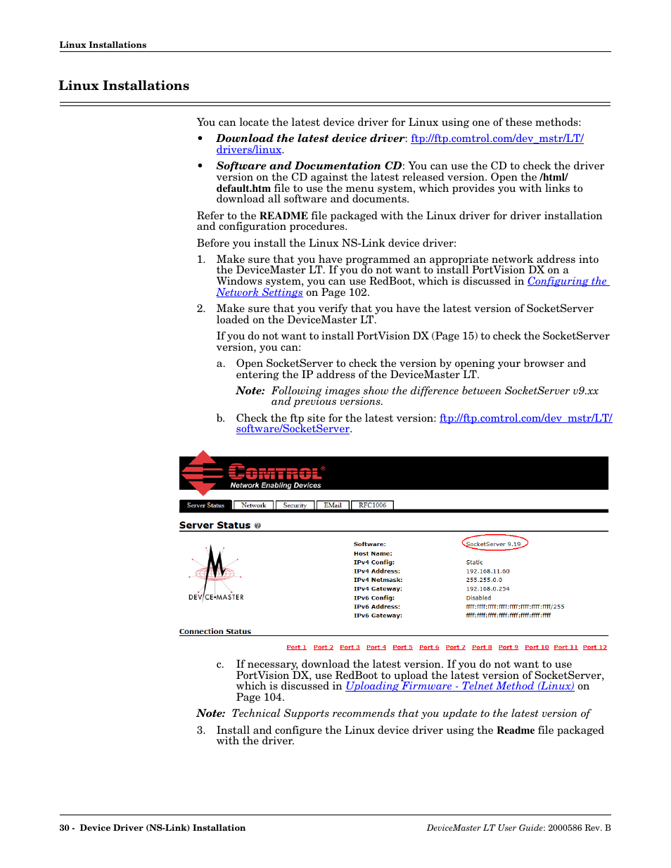 Linux installations | Comtrol DeviceMaster LT User Manual | Page 30 / 136
