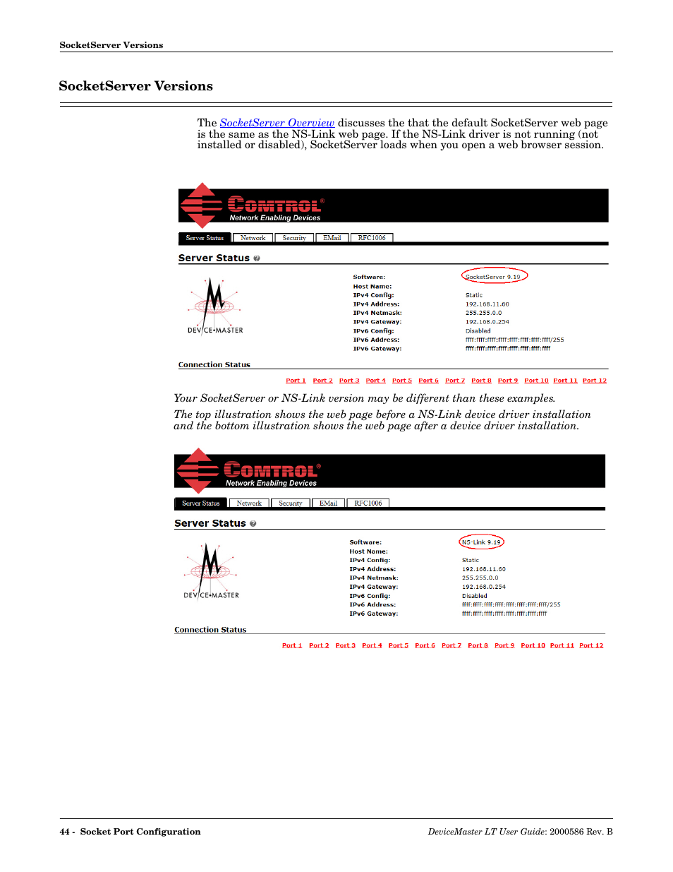 Socketserver versions | Comtrol DeviceMaster LT User Manual | Page 44 / 136