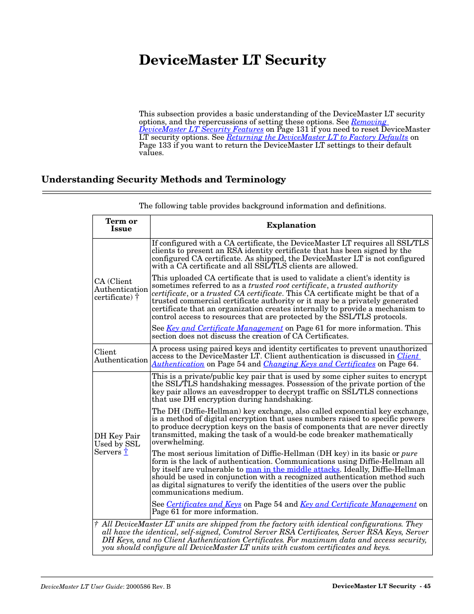 Devicemaster lt security, Understanding security methods and terminology, Security | Comtrol DeviceMaster LT User Manual | Page 45 / 136