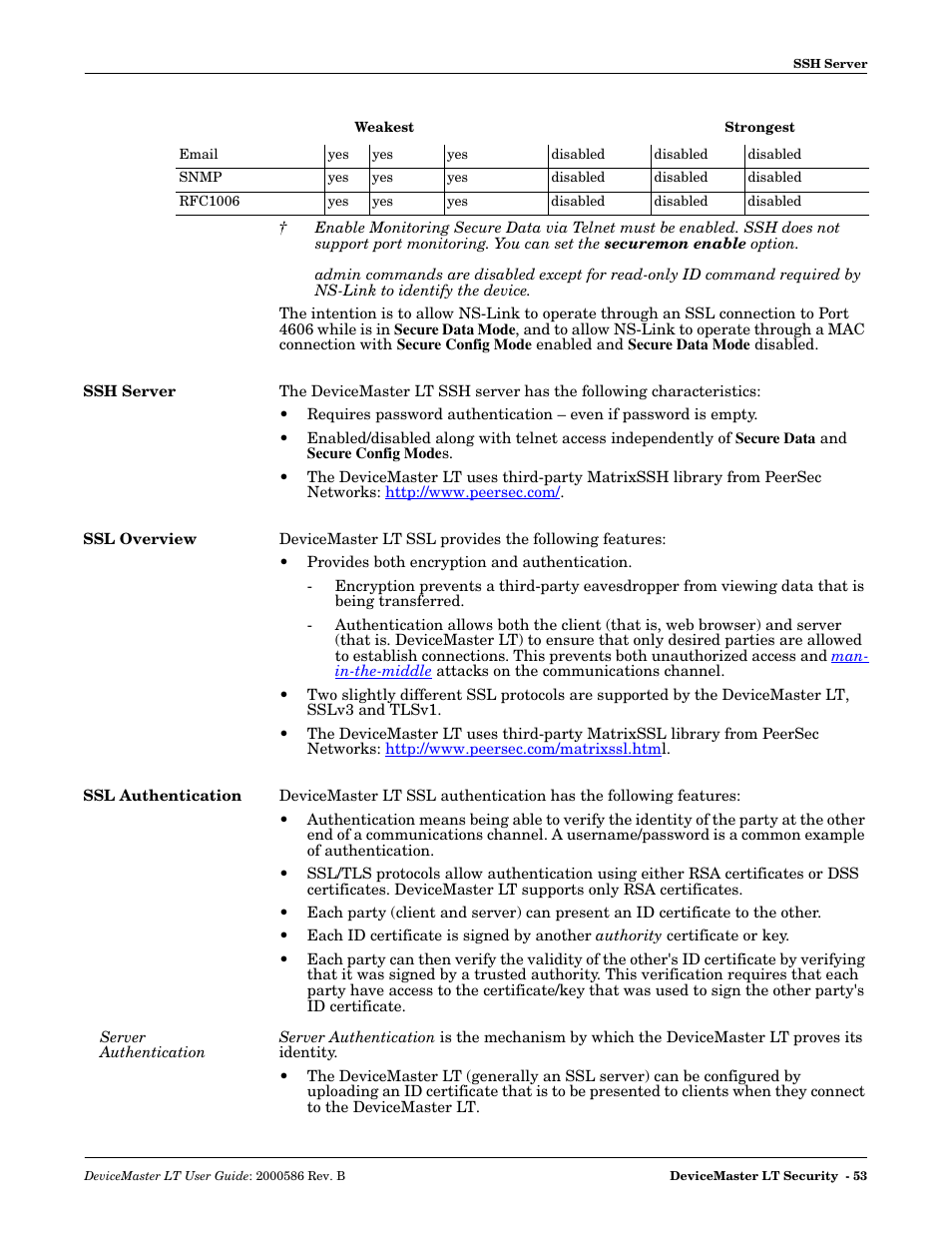 Ssh server, Ssl overview, Ssl authentication | Server authentication, Ssh server ssl overview ssl authentication | Comtrol DeviceMaster LT User Manual | Page 53 / 136