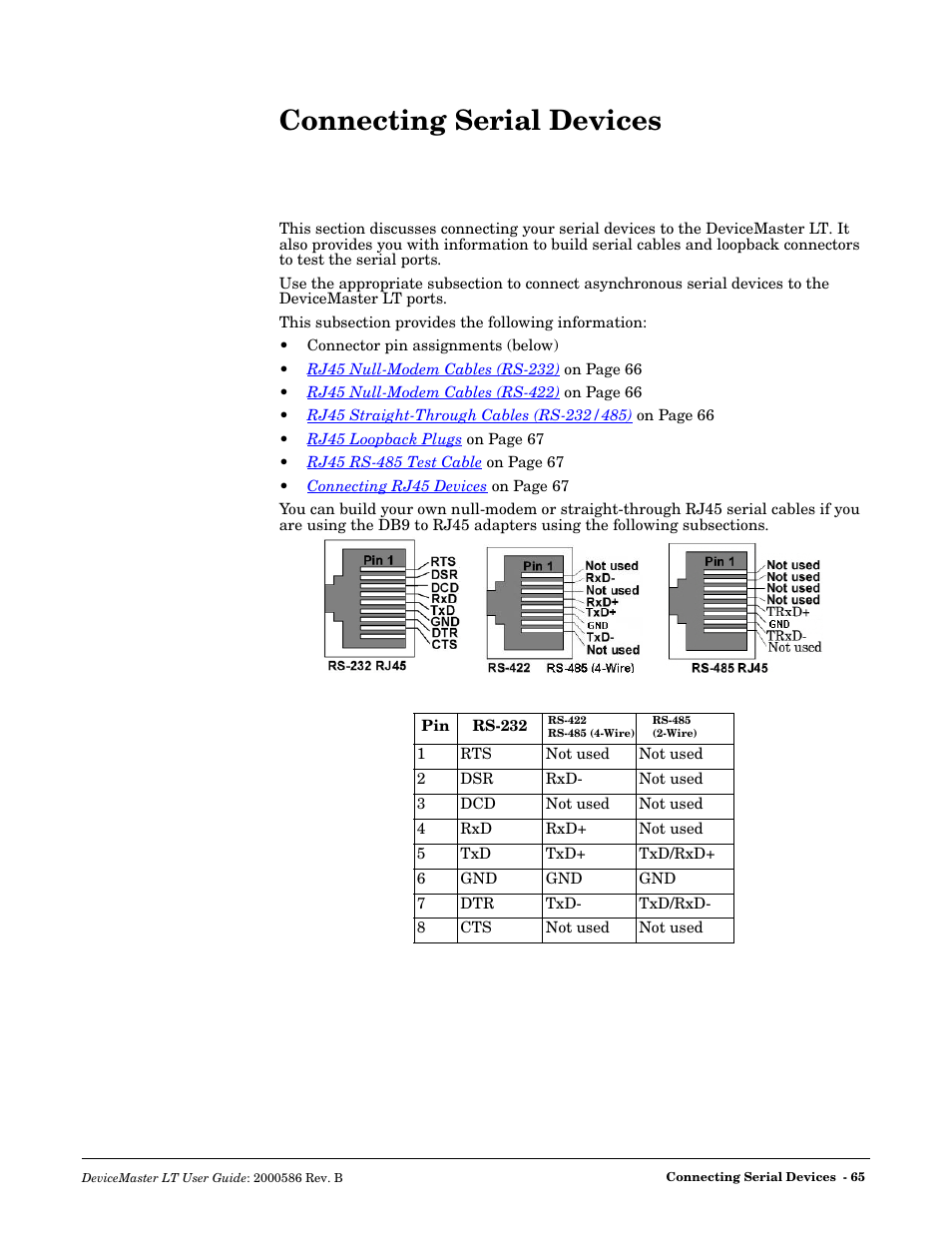 Connecting serial devices, Connecting serial, Devices | Comtrol DeviceMaster LT User Manual | Page 65 / 136