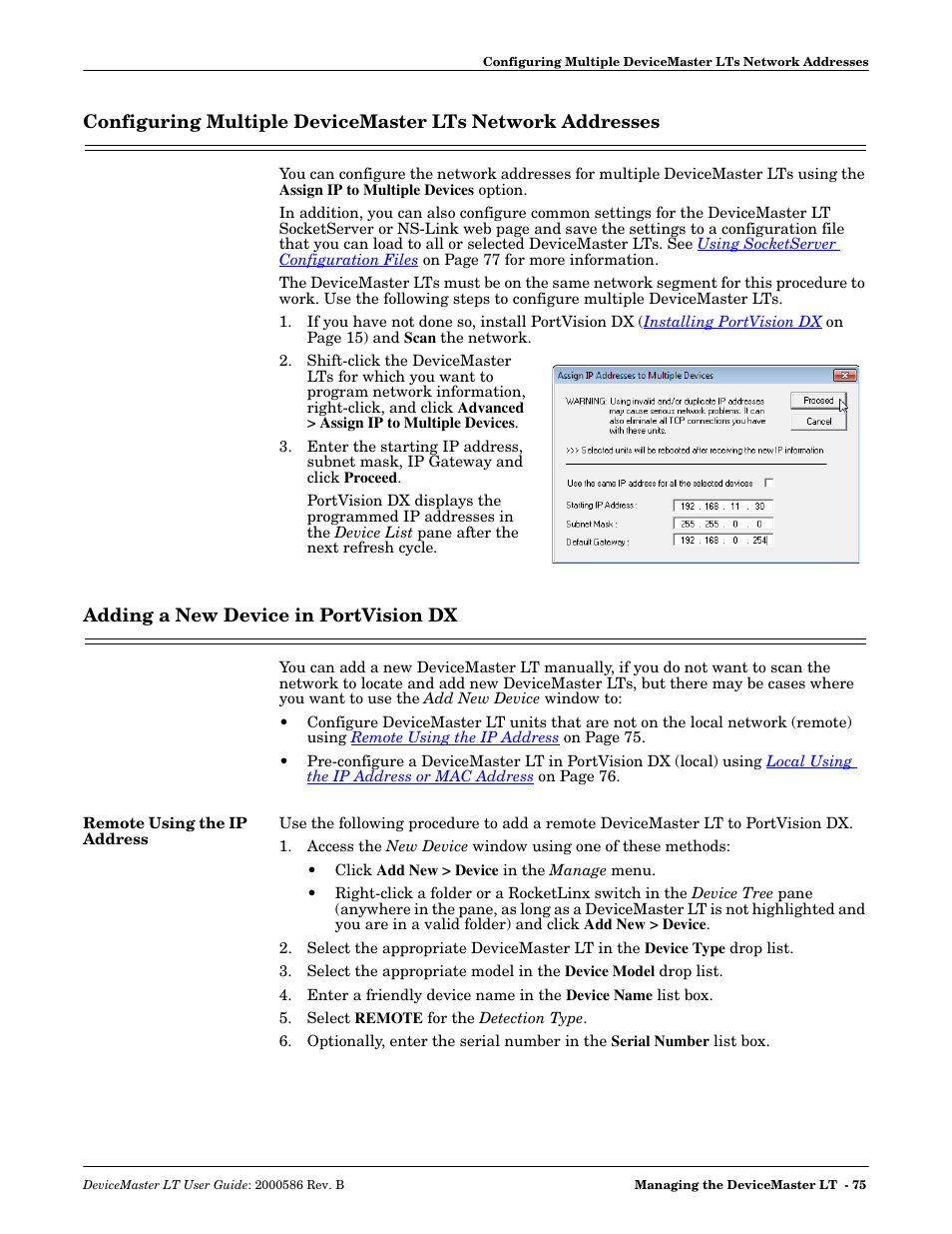 Adding a new device in portvision dx, Remote using the ip address | Comtrol DeviceMaster LT User Manual | Page 75 / 136