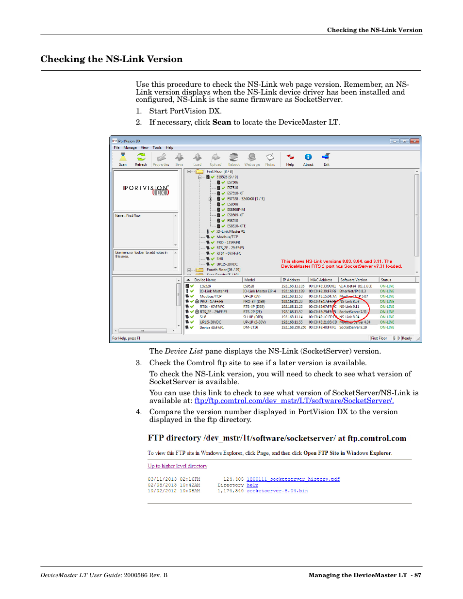 Checking the ns-link version | Comtrol DeviceMaster LT User Manual | Page 87 / 136