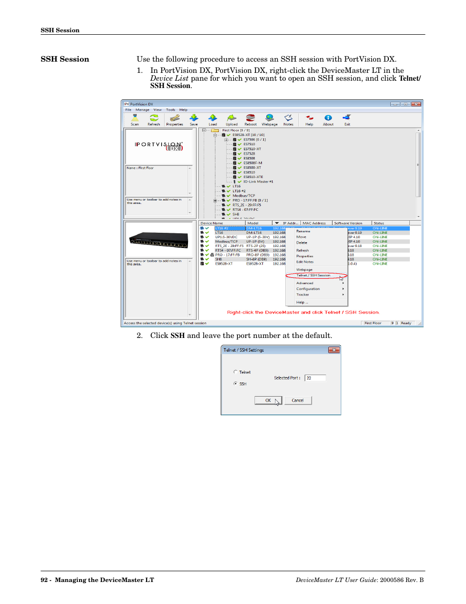 Ssh session | Comtrol DeviceMaster LT User Manual | Page 92 / 136