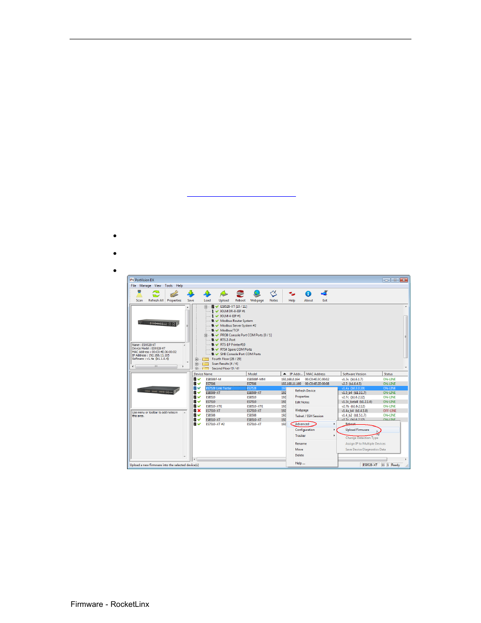 Uploading firmware, Uploading firmware on a single rocketlinx | Comtrol PortVision DX User Manual | Page 121 / 155