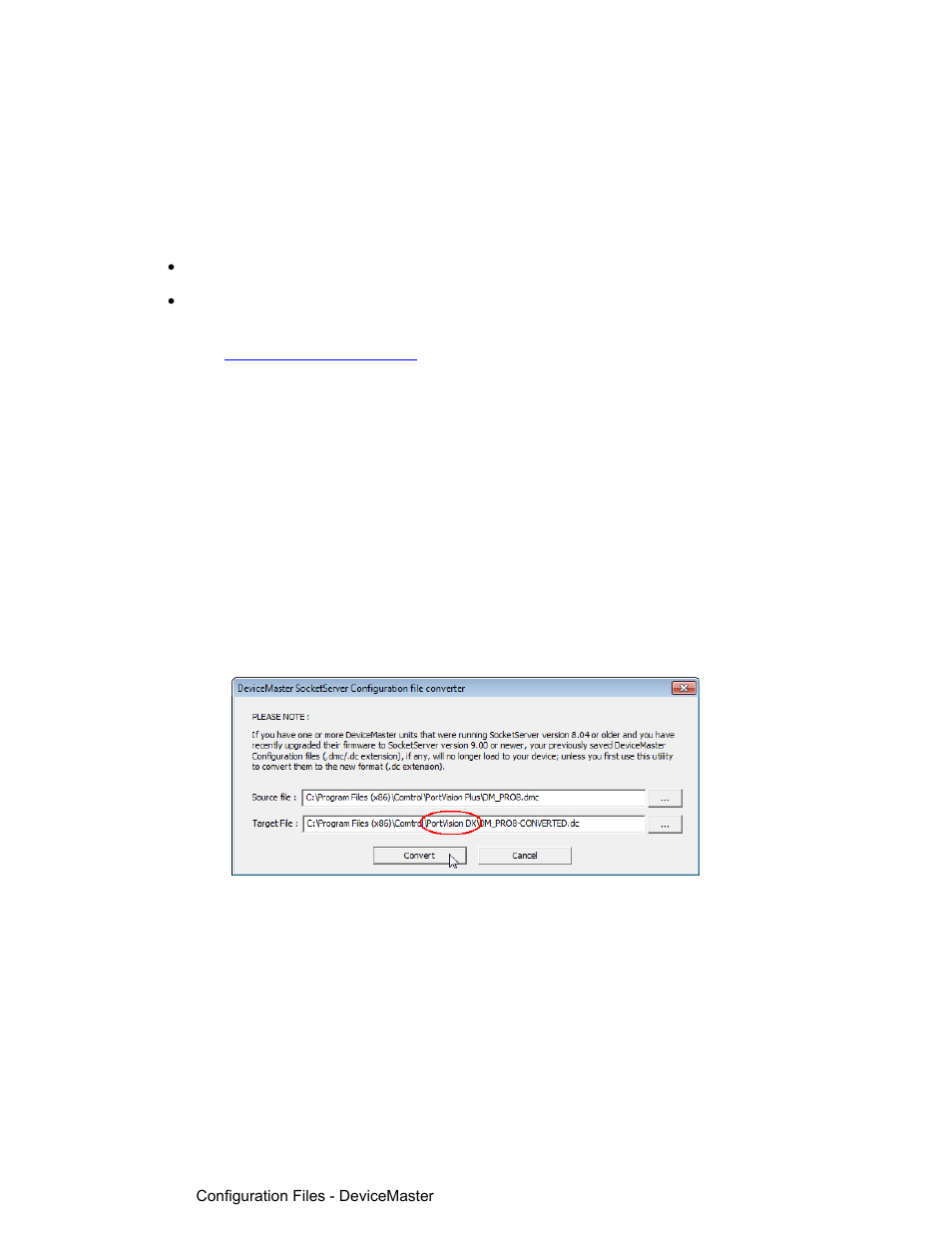 Configuration files, Converting devicemaster configuration files | Comtrol PortVision DX User Manual | Page 133 / 155