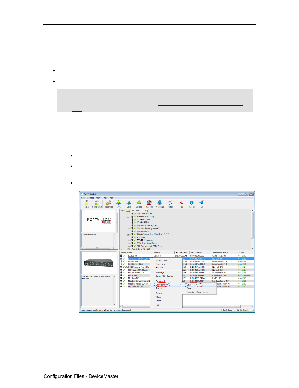 Loading configuration files, Main screen | Comtrol PortVision DX User Manual | Page 137 / 155