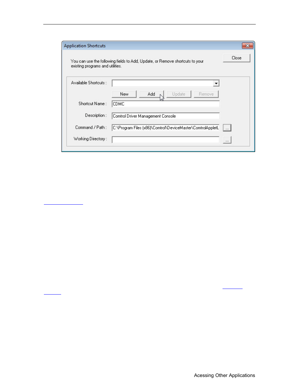 Changing application shortcuts, Removing application shortcuts | Comtrol PortVision DX User Manual | Page 144 / 155