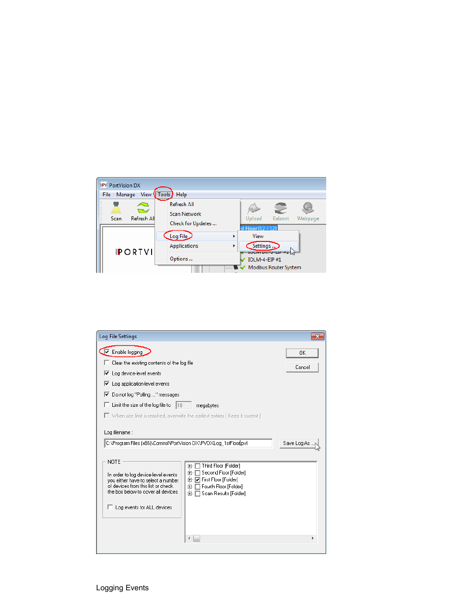 Logging events, Enabling event logging, Event logging | Comtrol PortVision DX User Manual | Page 149 / 155