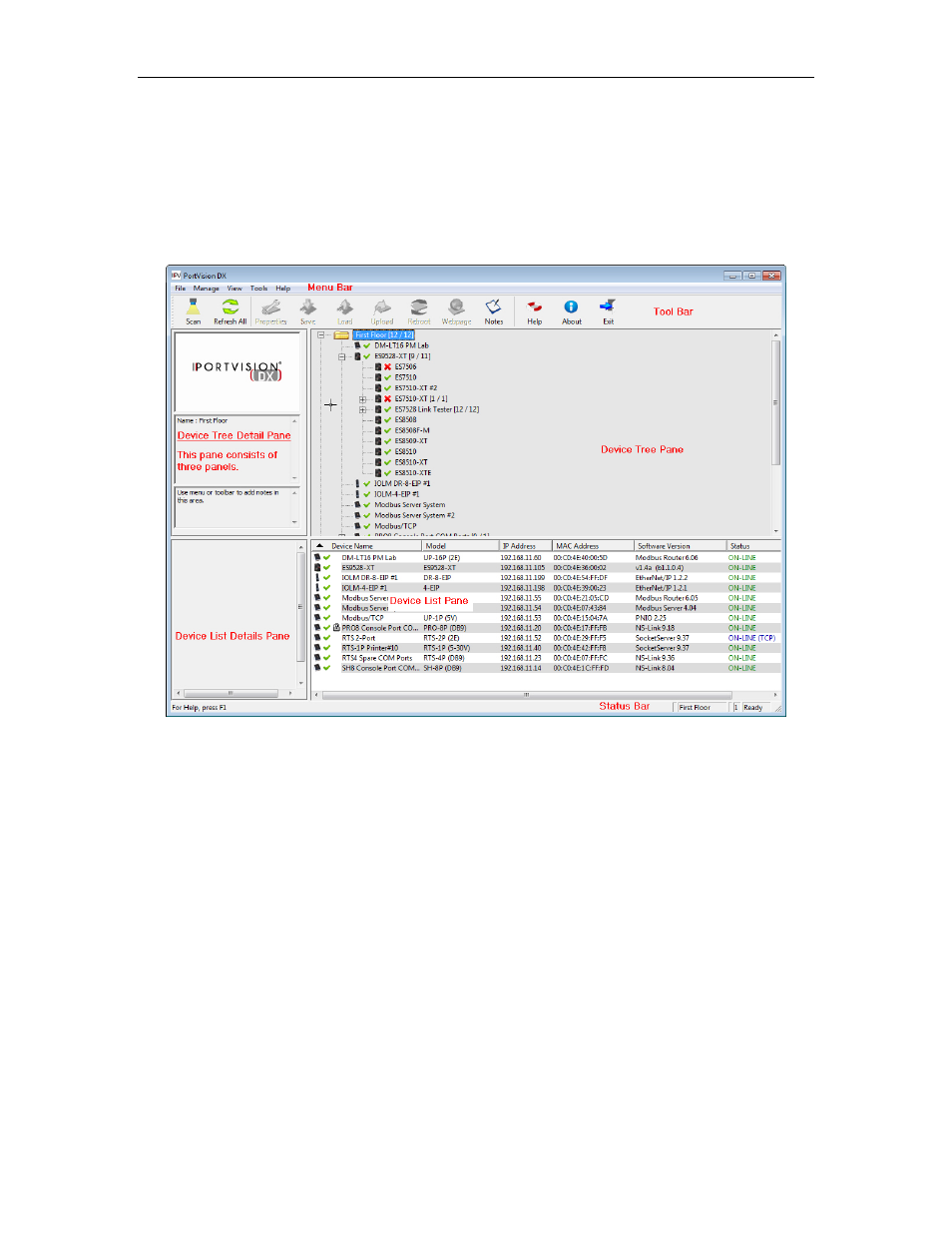 Main screen, Menu bar | Comtrol PortVision DX User Manual | Page 18 / 155