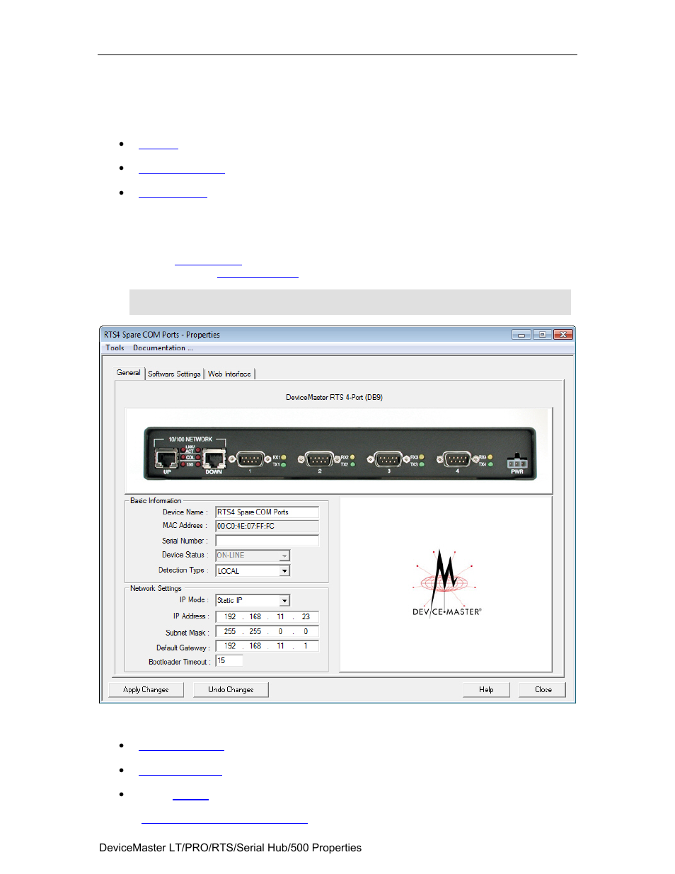 Devicemaster lt/pro/rts/serial hub/500 properties, Devicemaster | Comtrol PortVision DX User Manual | Page 39 / 155