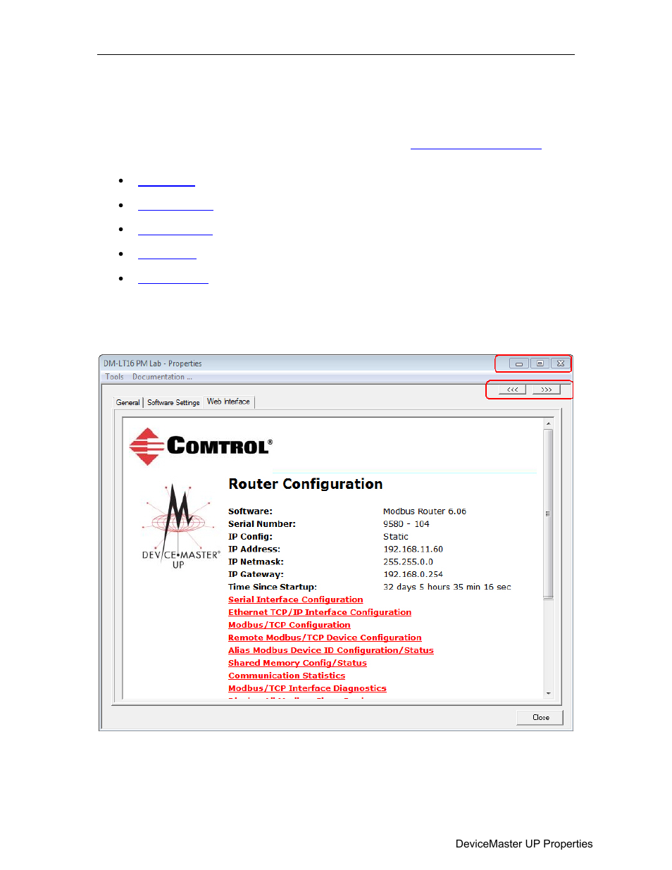 Web interface tab (devicemaster up), Web interface | Comtrol PortVision DX User Manual | Page 50 / 155