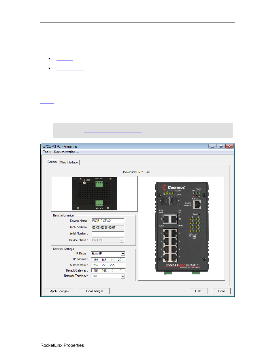 Rocketlinx properties, General tab (rocketlinx), Rocketlinx | Comtrol PortVision DX User Manual | Page 57 / 155