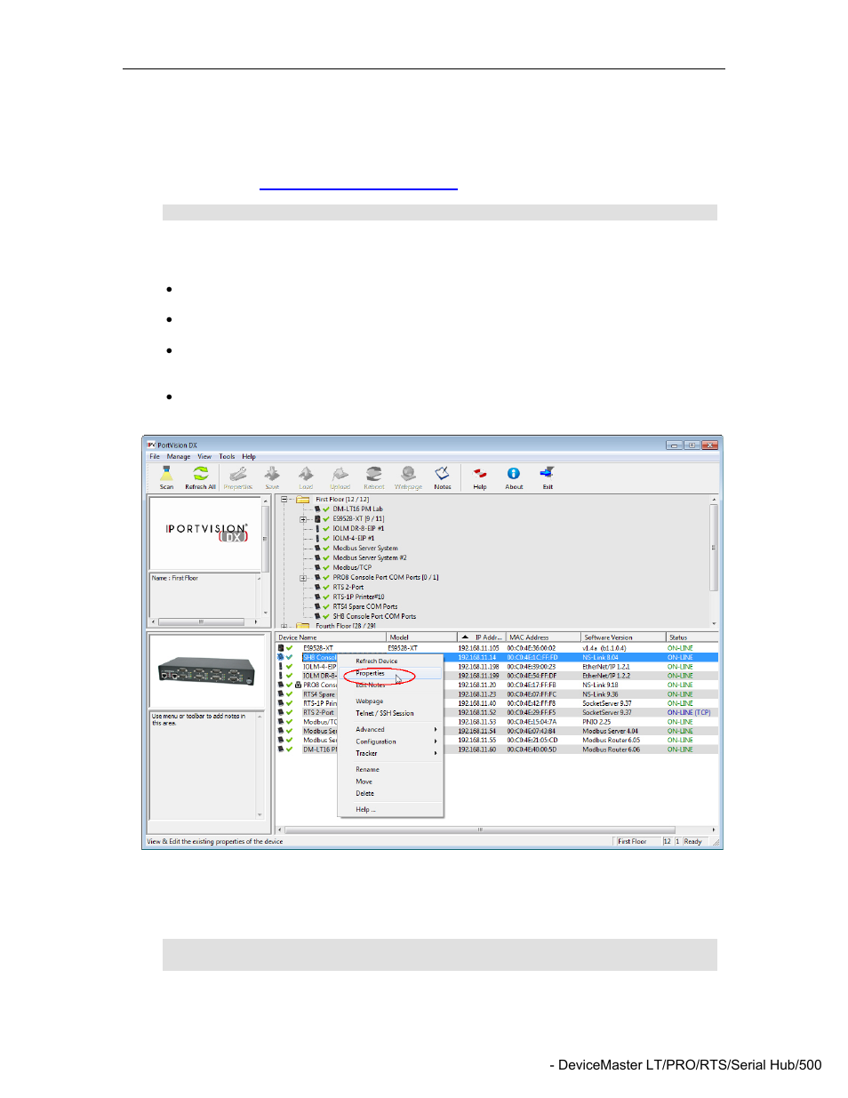 Devicemaster (lt, pro, rts, serial hub, and 500), Programming network information, Devicemaster | Comtrol PortVision DX User Manual | Page 86 / 155