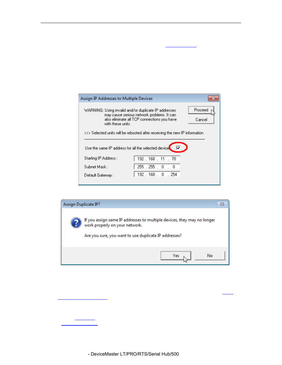 Same ip address on multiple devicemasters, Same ip address | Comtrol PortVision DX User Manual | Page 89 / 155