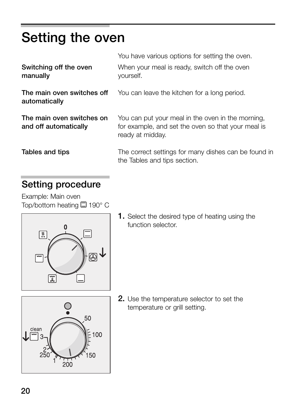 Setting the oven, Setting procedure | Bosch HBN 43M 550 A User Manual | Page 20 / 56