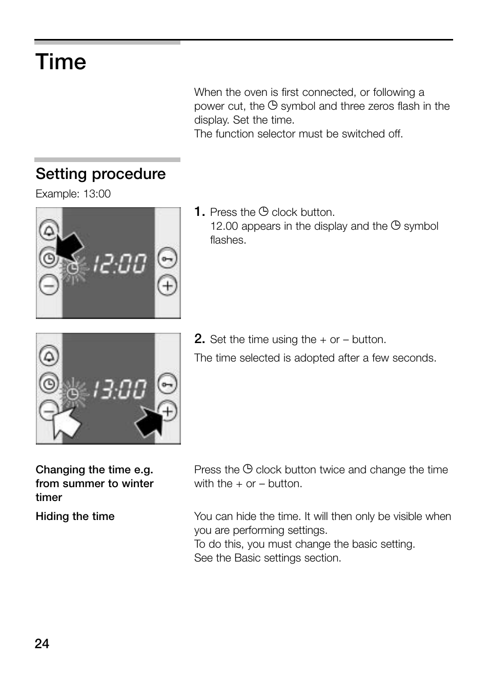 Time, Setting procedure | Bosch HBN 43M 550 A User Manual | Page 24 / 56