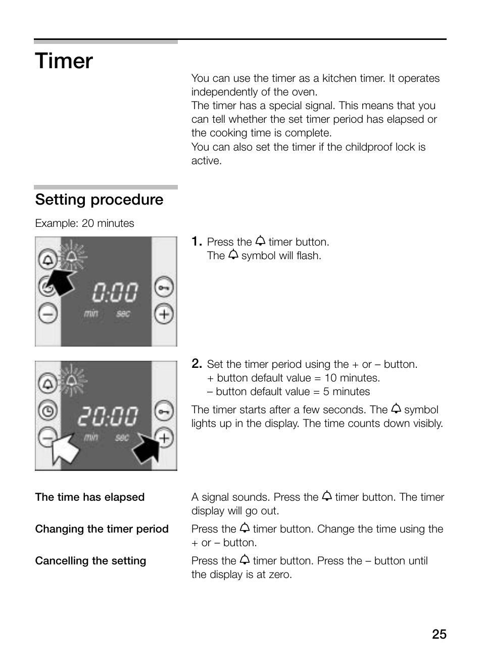 Timer, Setting procedure | Bosch HBN 43M 550 A User Manual | Page 25 / 56