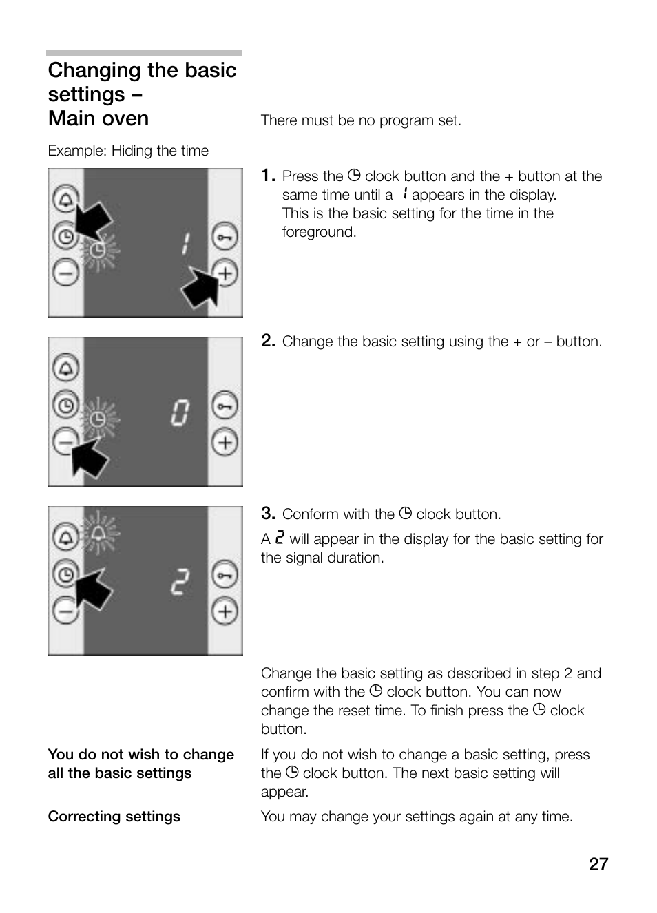 Changing the basic settings – main oven | Bosch HBN 43M 550 A User Manual | Page 27 / 56