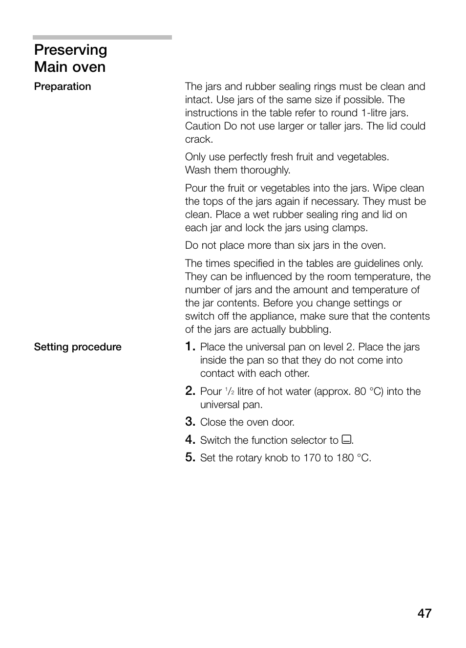 Preserving main oven | Bosch HBN 43M 550 A User Manual | Page 47 / 56