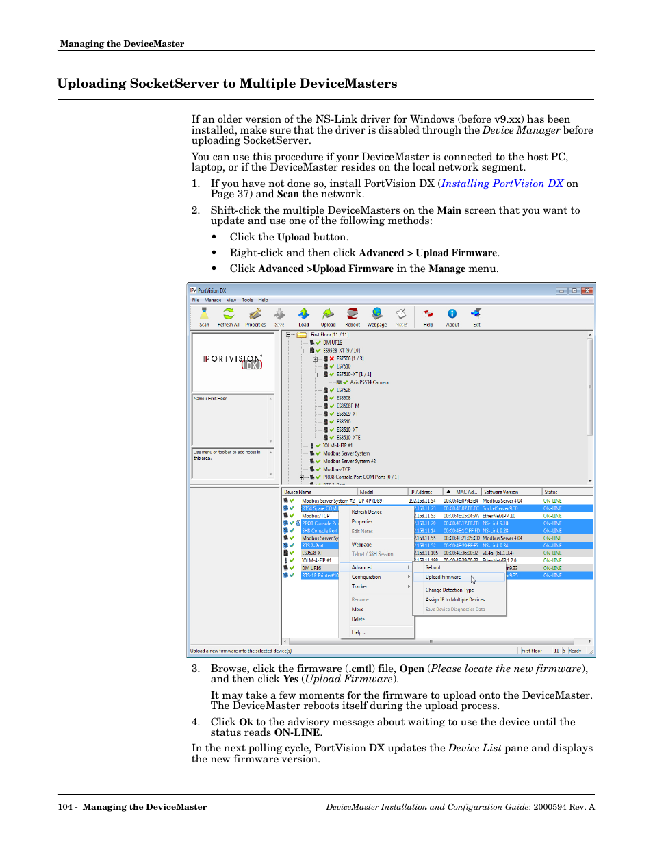 Uploading socketserver to multiple devicemasters | Comtrol Hub DeviceMaster User Manual | Page 104 / 178