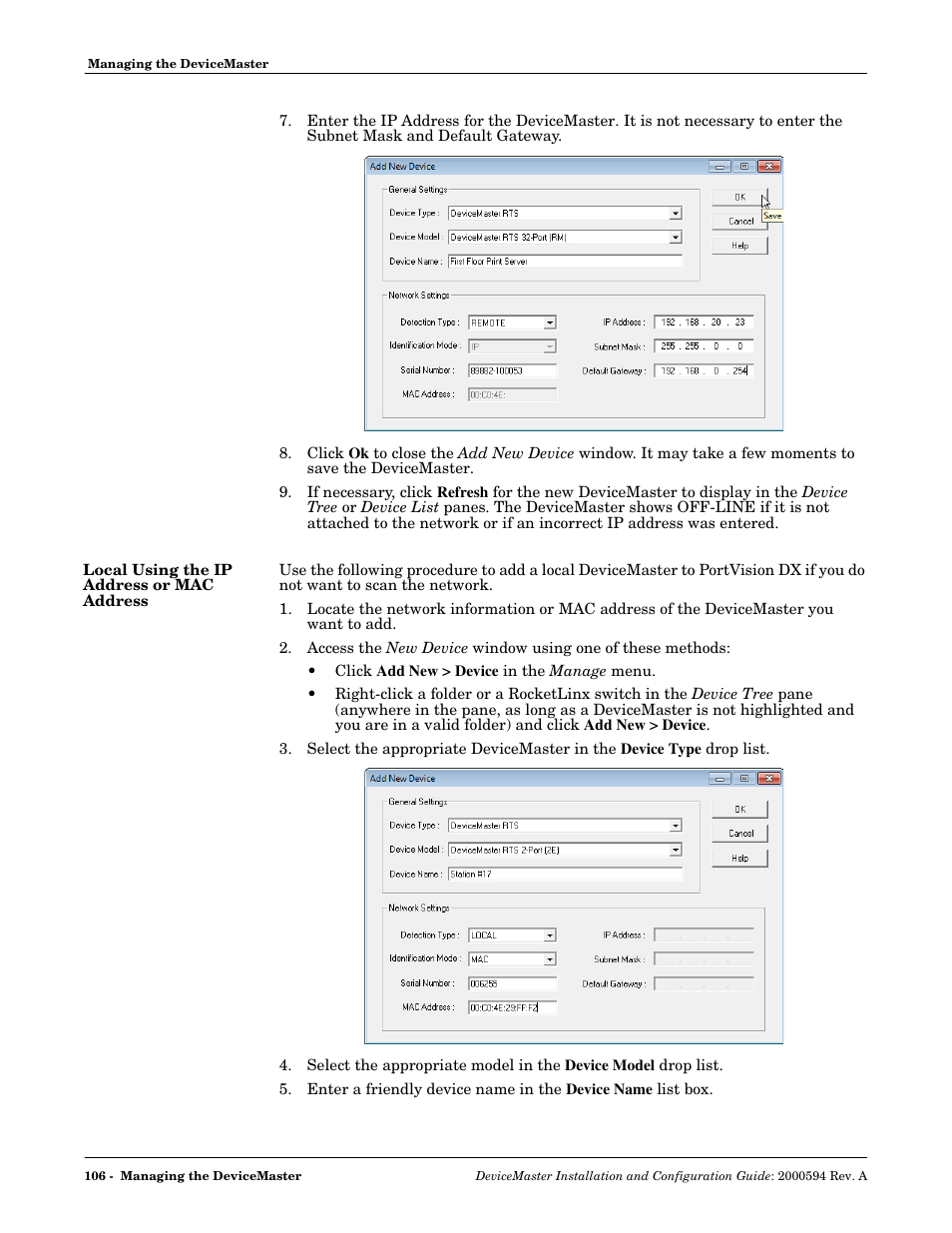 Local using the ip address or mac address, Local using the, Ip address or mac address | Comtrol Hub DeviceMaster User Manual | Page 106 / 178