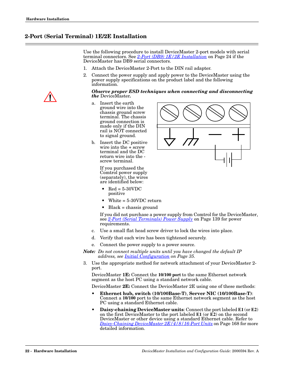 Port (serial terminal) 1e/2e installation | Comtrol Hub DeviceMaster User Manual | Page 22 / 178