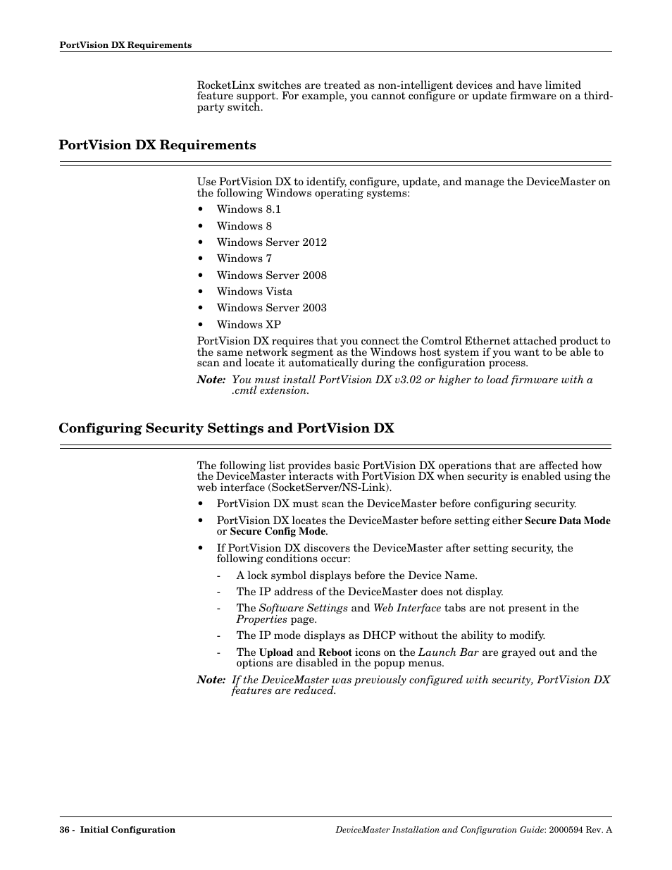 Portvision dx requirements, Configuring security settings and portvision dx, Windows | L on a, Host to | Comtrol Hub DeviceMaster User Manual | Page 36 / 178