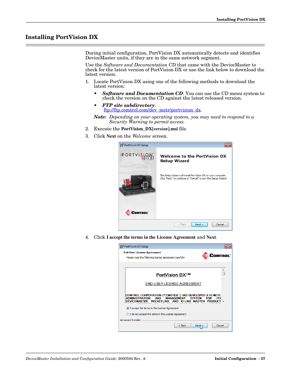 Installing portvision dx | Comtrol Hub DeviceMaster User Manual | Page 37 / 178