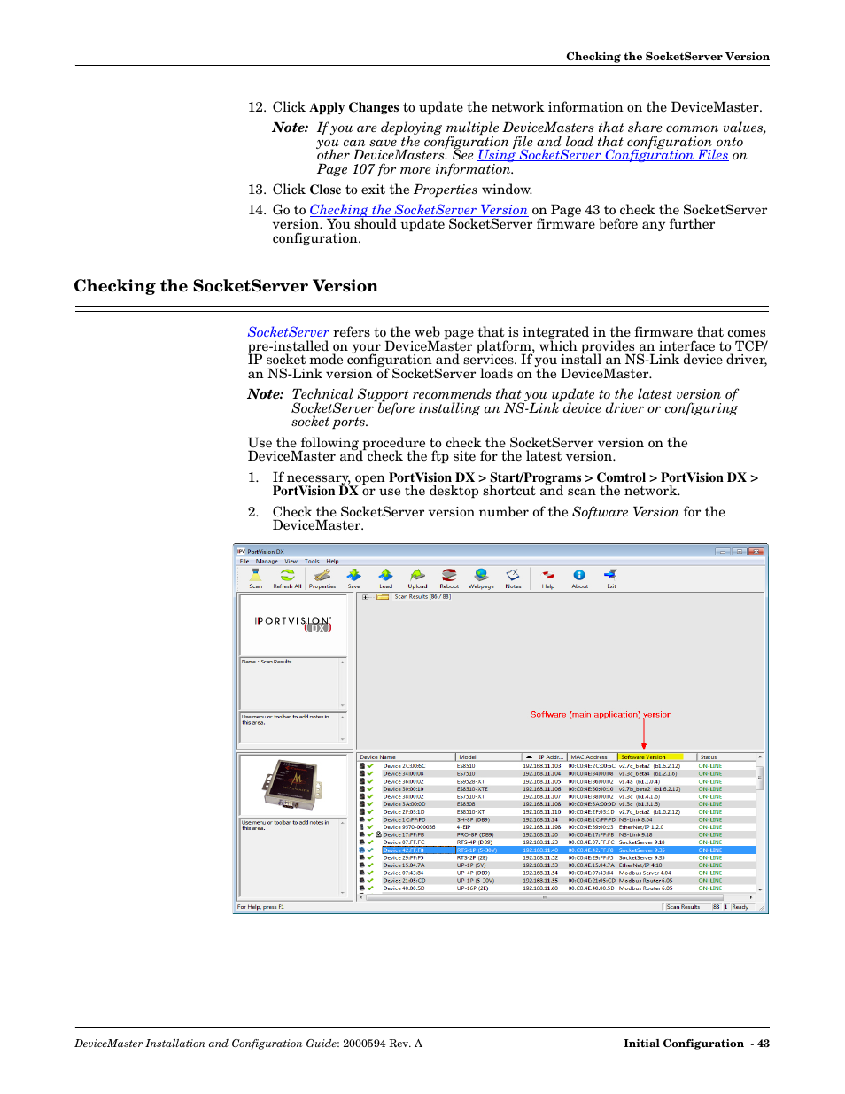 Checking the socketserver version | Comtrol Hub DeviceMaster User Manual | Page 43 / 178