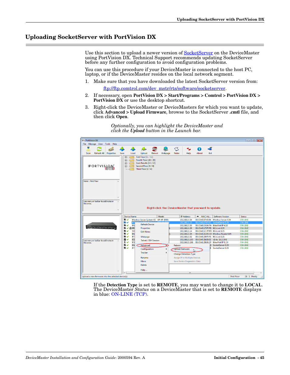 Uploading socketserver with portvision dx, Uploading socketserver with, Portvision dx | Comtrol Hub DeviceMaster User Manual | Page 45 / 178