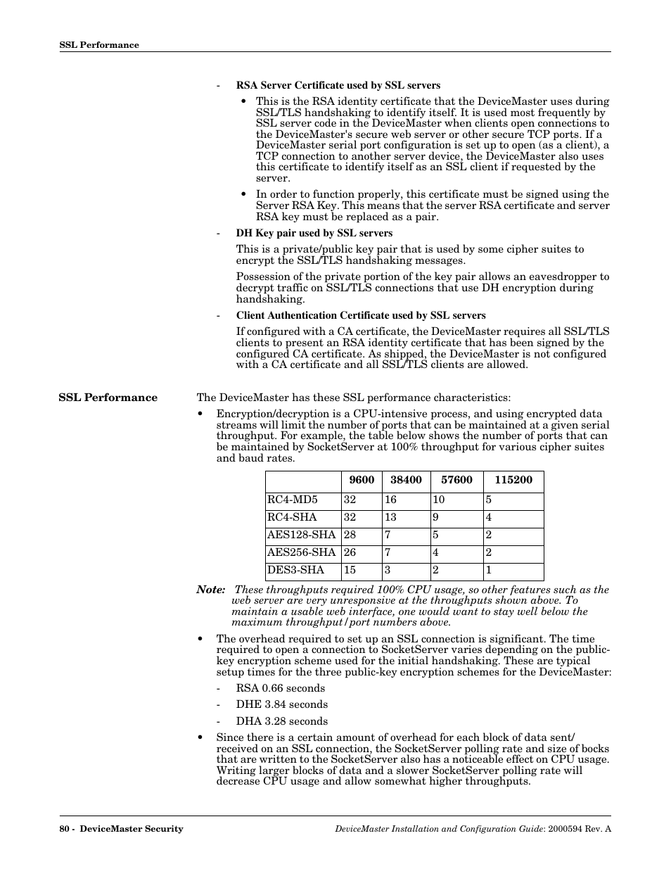 Ssl performance | Comtrol Hub DeviceMaster User Manual | Page 80 / 178