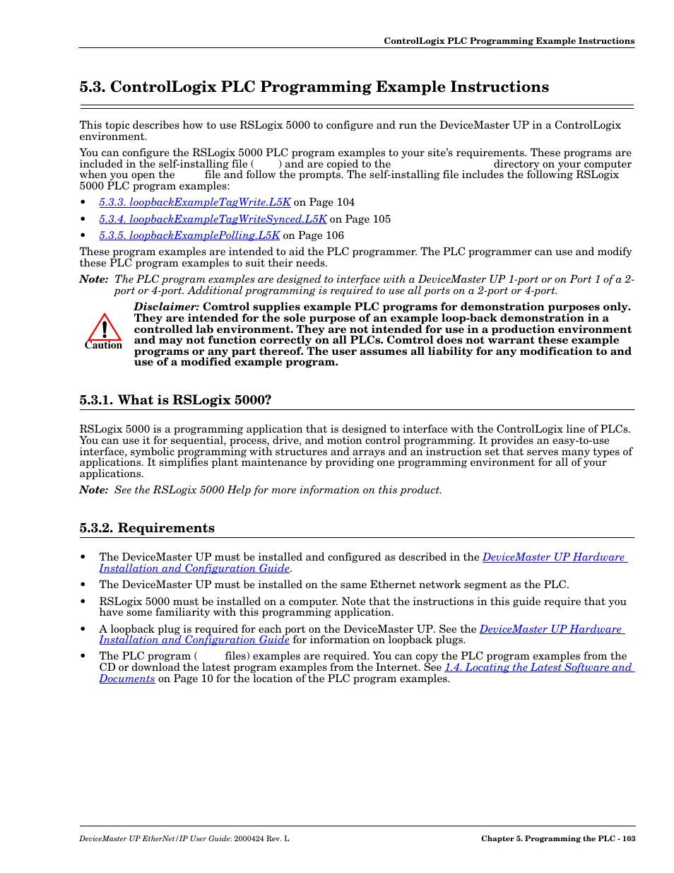 Controllogix plc programming example instructions, What is rslogix 5000, Requirements | What is rslogix 5000? 5.3.2. requirements, Controllogix plc, Programming example instructions | Comtrol UP DeviceMaster User Guide User Manual | Page 103 / 166