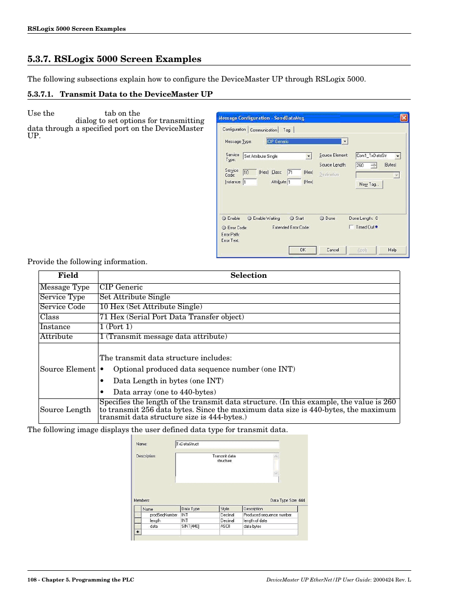 Rslogix 5000 screen examples, Transmit data to the devicemaster up | Comtrol UP DeviceMaster User Guide User Manual | Page 108 / 166