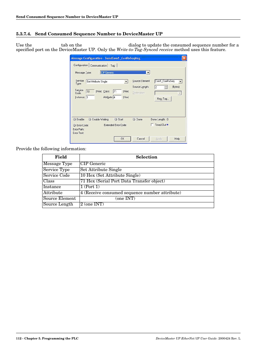 Send consumed sequence number to devicemaster up | Comtrol UP DeviceMaster User Guide User Manual | Page 112 / 166