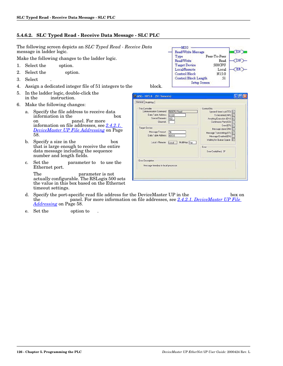 Slc typed read - receive data message - slc plc | Comtrol UP DeviceMaster User Guide User Manual | Page 126 / 166