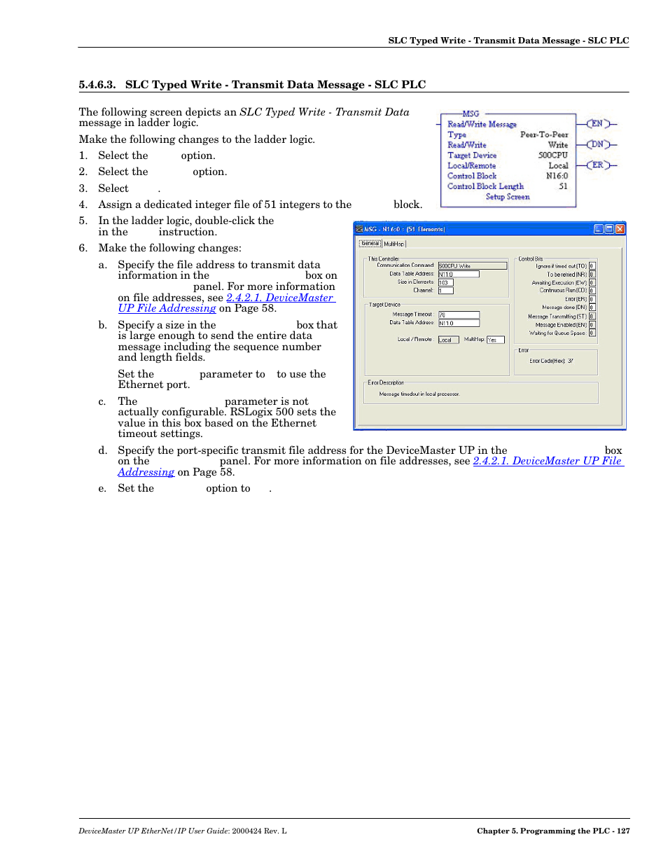 Slc typed write - transmit data message - slc plc | Comtrol UP DeviceMaster User Guide User Manual | Page 127 / 166