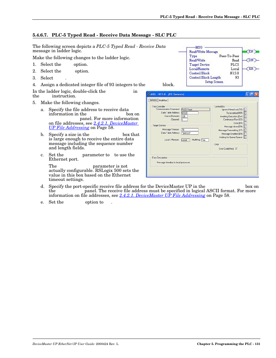 Plc-5 typed read - receive data message - slc plc | Comtrol UP DeviceMaster User Guide User Manual | Page 131 / 166