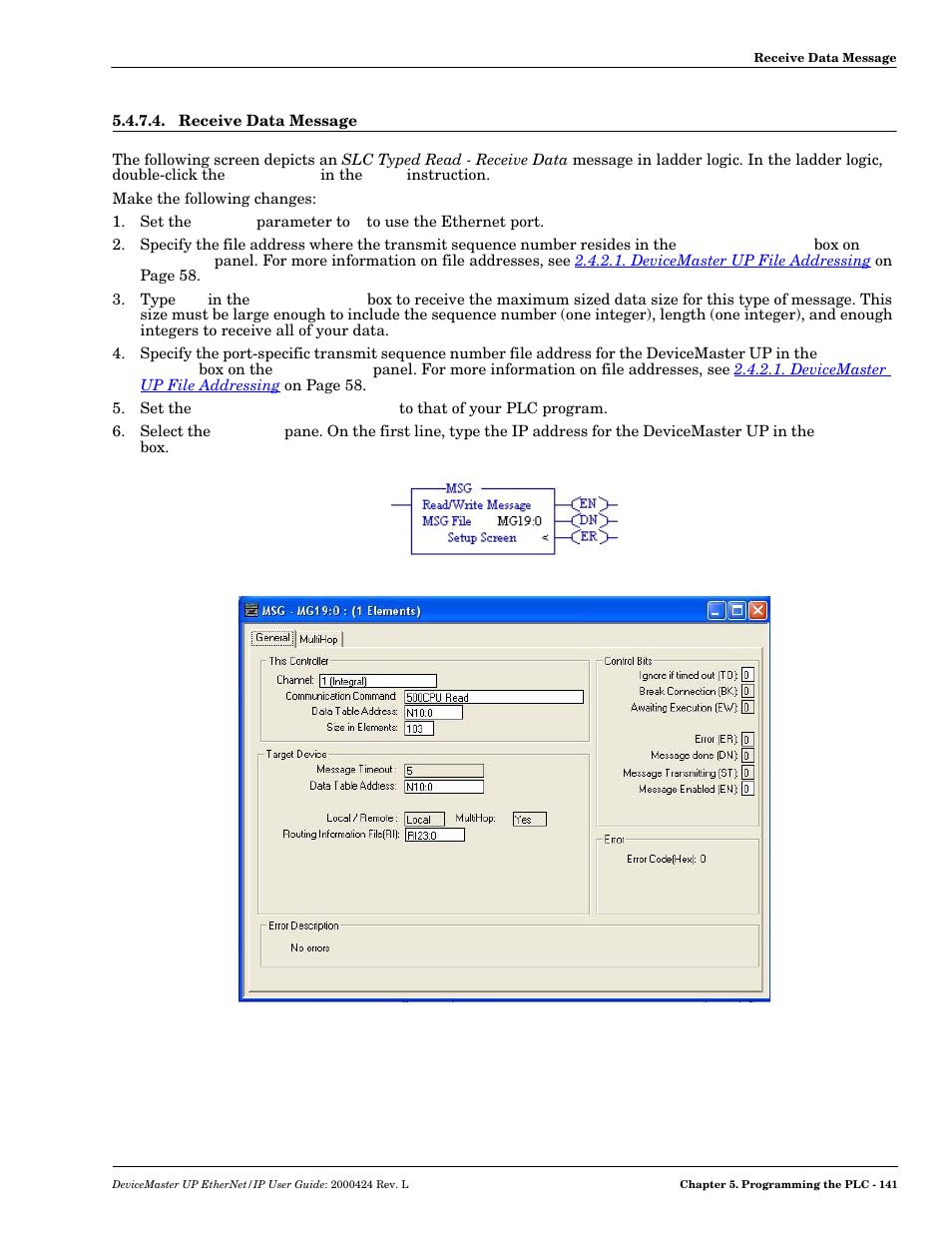 Receive data message, Recei | Comtrol UP DeviceMaster User Guide User Manual | Page 141 / 166