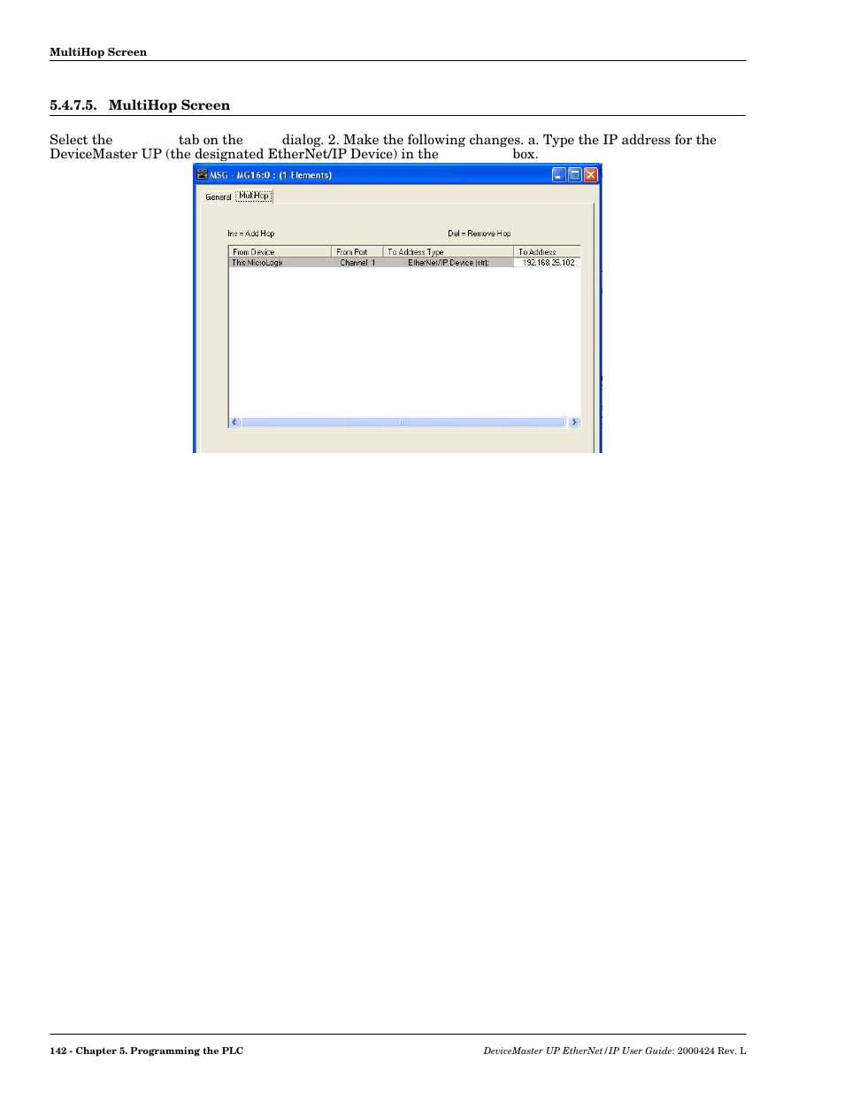Multihop screen, Multih | Comtrol UP DeviceMaster User Guide User Manual | Page 142 / 166