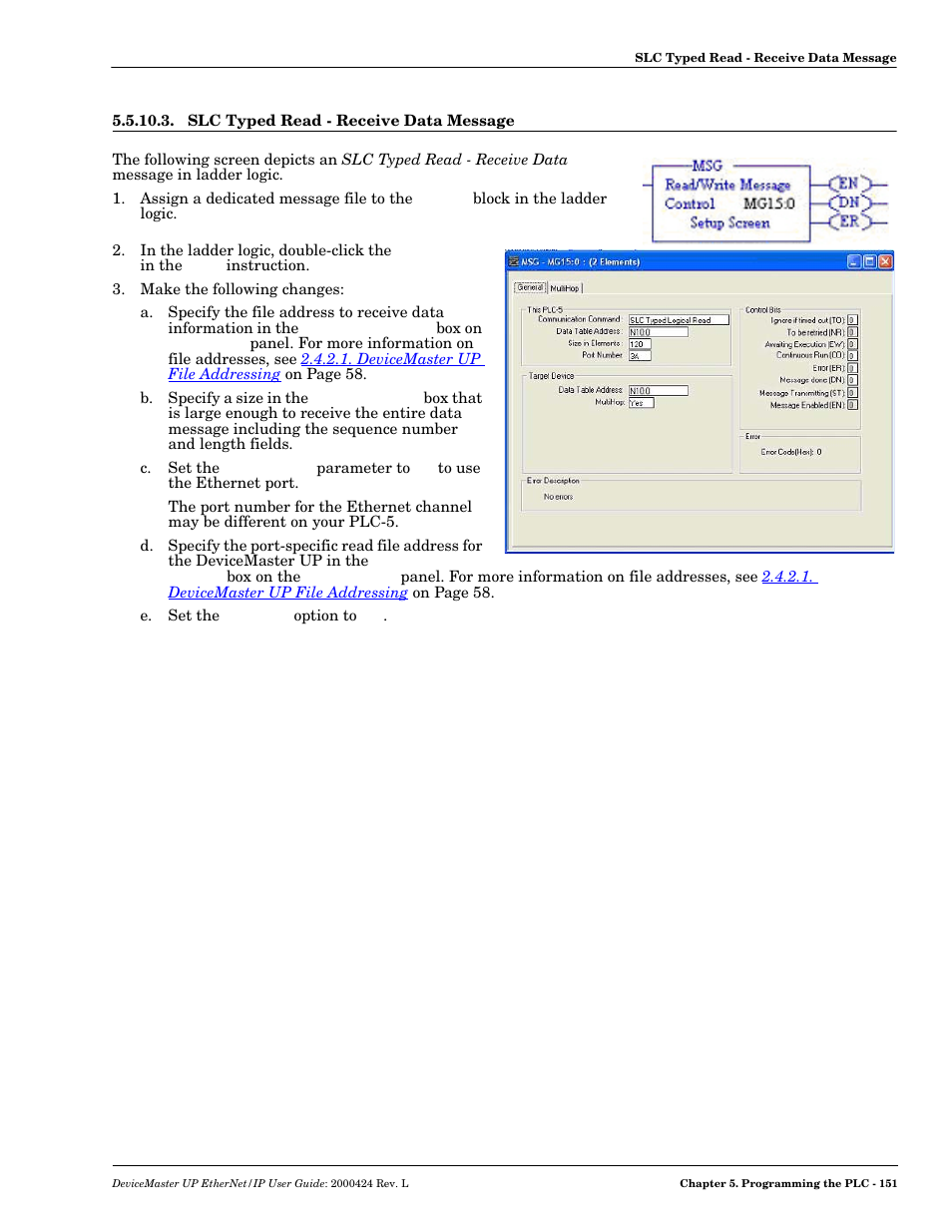 Slc typed read - receive data message | Comtrol UP DeviceMaster User Guide User Manual | Page 151 / 166