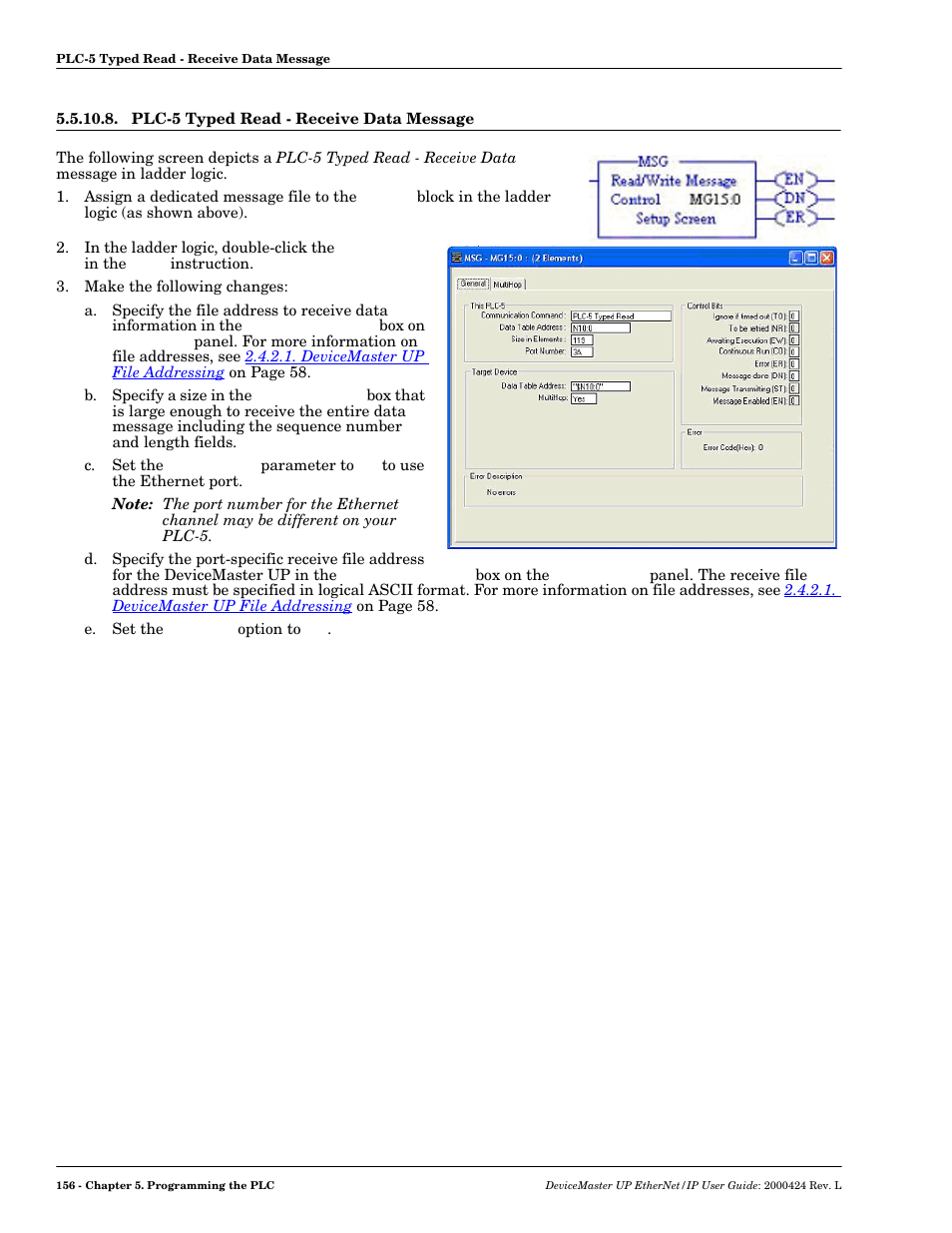 Plc-5 typed read - receive data message | Comtrol UP DeviceMaster User Guide User Manual | Page 156 / 166