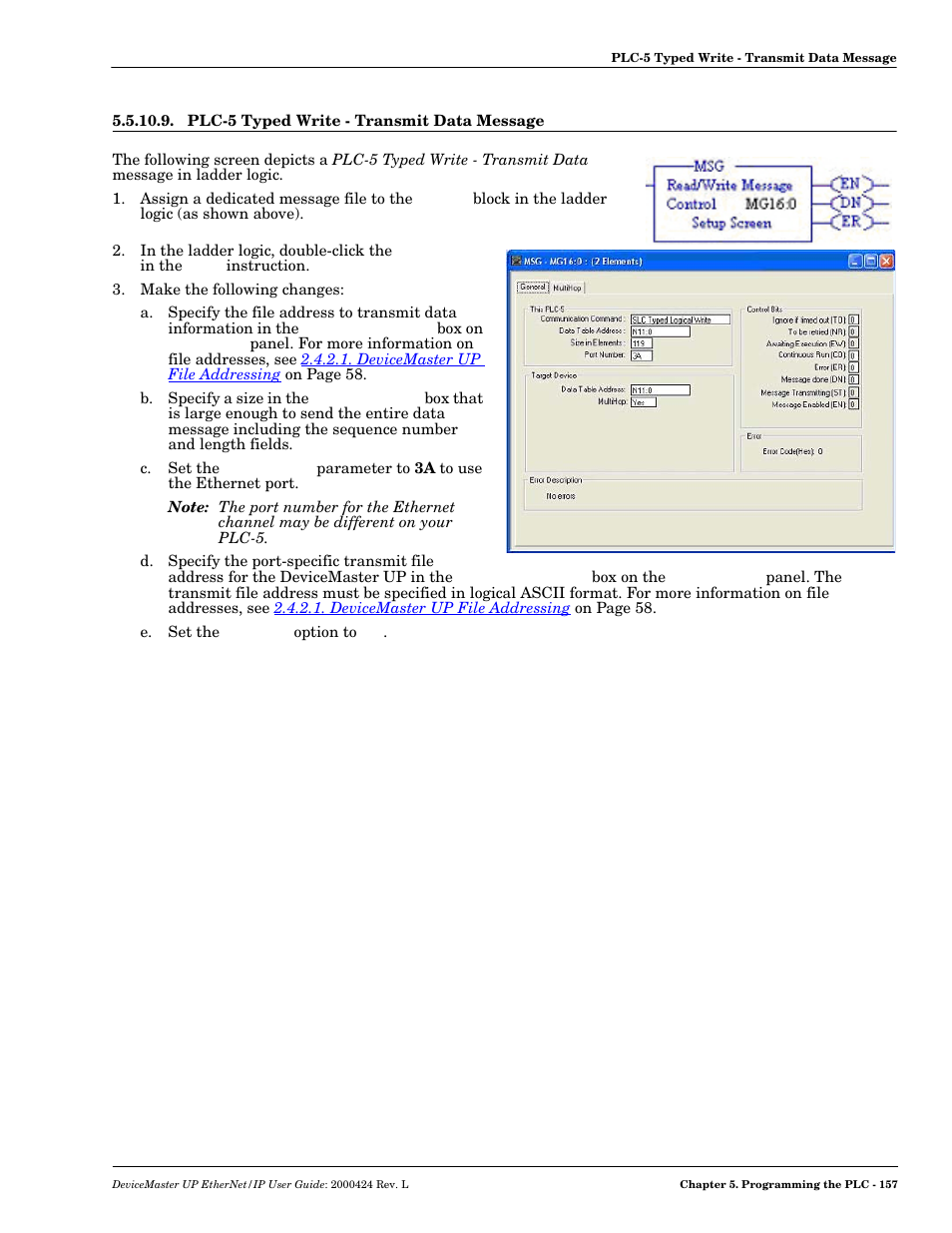 Plc-5 typed write - transmit data message | Comtrol UP DeviceMaster User Guide User Manual | Page 157 / 166