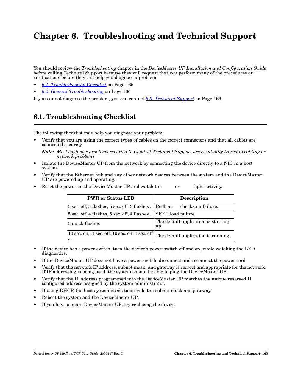 Chapter 6. troubleshooting and technical support, Troubleshooting checklist | Comtrol UP DeviceMaster User Guide User Manual | Page 165 / 166