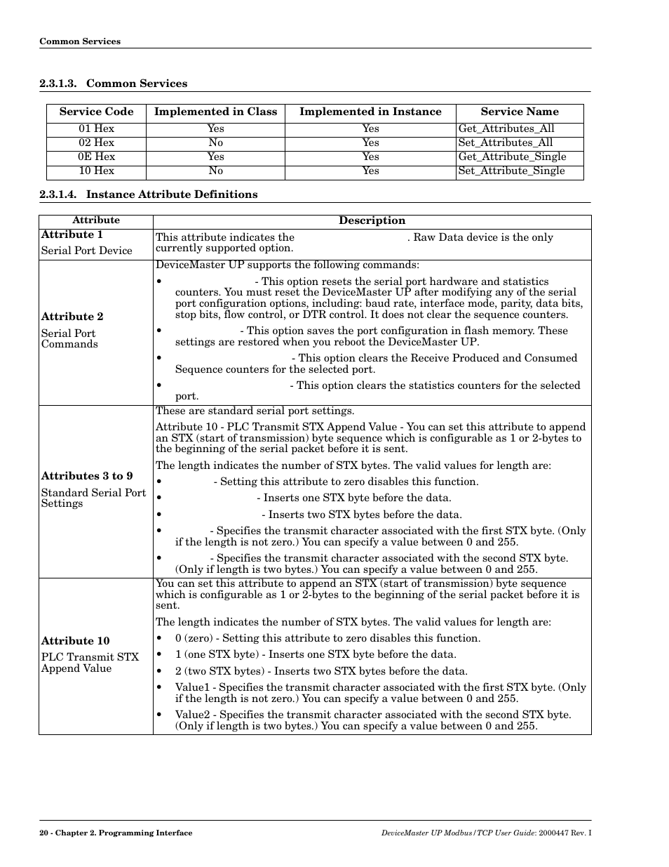 Common services, Instance attribute definitions | Comtrol UP DeviceMaster User Guide User Manual | Page 20 / 166