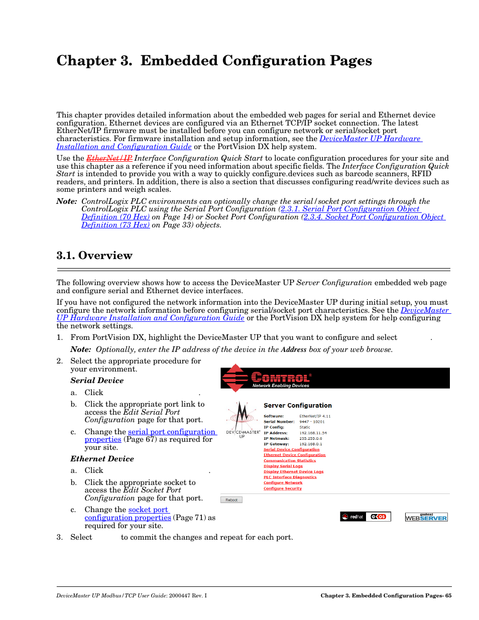 Overview, Embedded, The devicemaster up | Chapter 3. embedded configuration pages | Comtrol UP DeviceMaster User Guide User Manual | Page 65 / 166